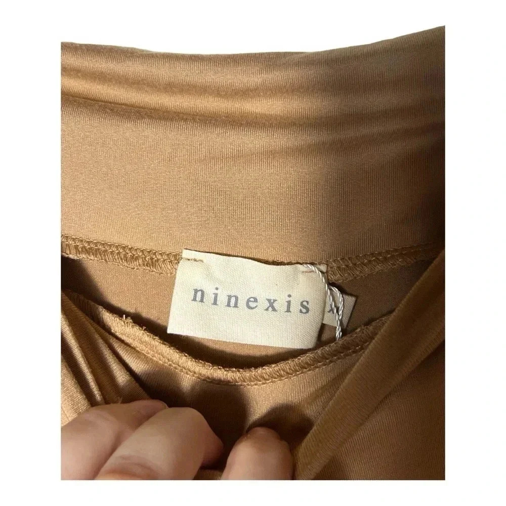 1907. NINEXIS FAUX WRAP MIDI LENGTH SKIRT SIZE X-LARGE COGNAC IN COLOR STRETCHY - Picture 6 of 11